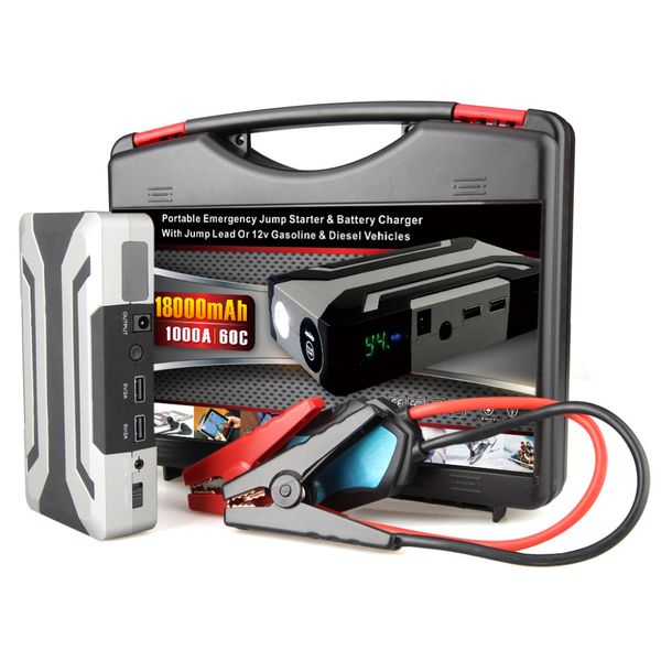 

18000mah 1000a current car portable emergency jump starter & baery charger with jump lead 60c discharge rate