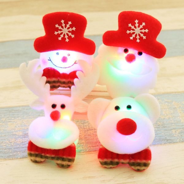 

christmas led light luminous pin brooches plush snowman deer doll party ornament 2018 badge light up brooch