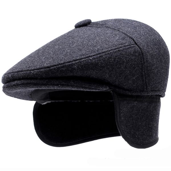 

ht1849 warm wool felt hats berets men autumn winter earflap hats beret caps retro ivy flat newsboy caps casual male dad hat cap, Blue;gray