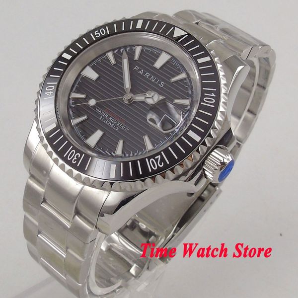 

41mm watch black dial sapphire glass luminous date magnifier ceramic bezel 5atm miyota automatic wristwatch men 1059, Slivery;brown
