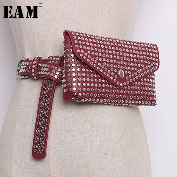 

eam] 2018 new summer autumn women 4 color fashion tide rivet pu leather belt detachable mini-bag practical all-match la711, Black;brown