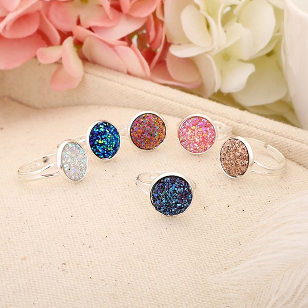 

fashion druzy drusy rings silver plated resin fish scale adjustable rings lava stone ring for women lady jewelry accessories h648r, Golden;silver