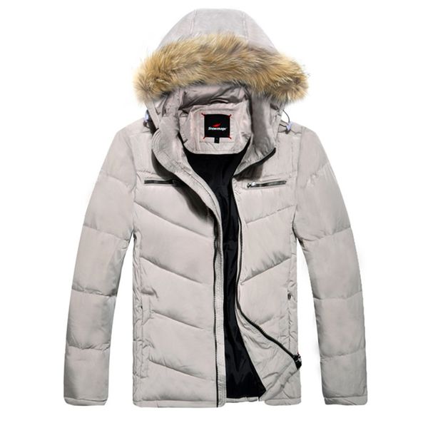 

men's down jacket russian and european brand clothing with a hooded or raccoon fur collar beige warm jacket plus size 48-54 b115, Black