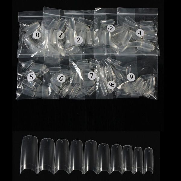 

wholesale french 500pcs clear half transparent acrylic uv gel manicures fake false nails nail art tips tools, Red;gold