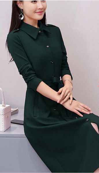 

long sleeved dress new medium length cultivate one's moral character in spring and autumn frenulum woman dress, Black;gray