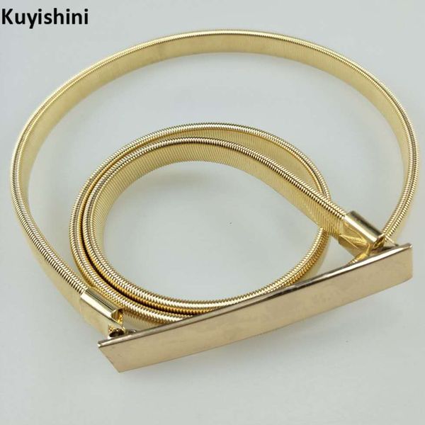 

new korean new slim stretch belt women all-match gold silver simply decorated metal waist chain belts, Black;brown