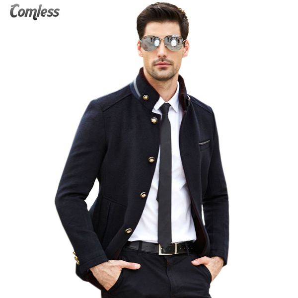 

2017 new winter thick warm overcoat mens wool coat men stand collar fashion design jackets outwear business style clothing xxxl, Black
