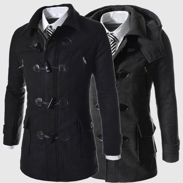 

dropship men's autumnwinter solidhorns buckle outwear long sleeve woolen overcoat made of materials durable enought, Tan;black
