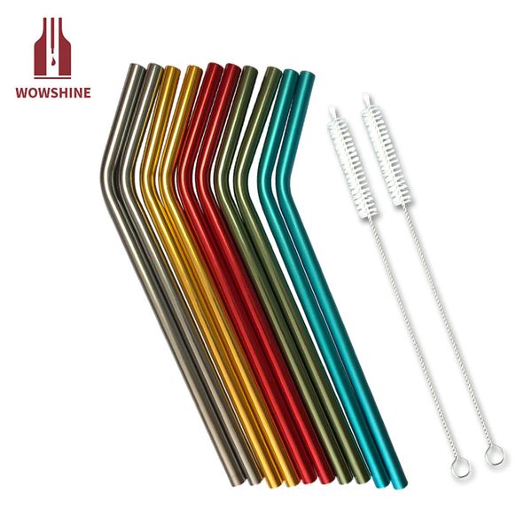 

promotion wowshine aluminum drinking straws 10 straws+2 brushes 215*8mm bent five colors