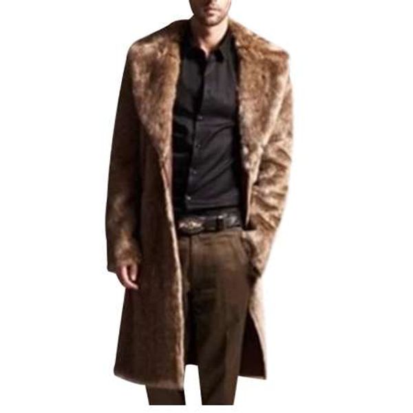 

mens luxury long oversized trench coat winter cashmere faux fox fur thick warm jacket plus size overcoat manteau homme, Tan;black
