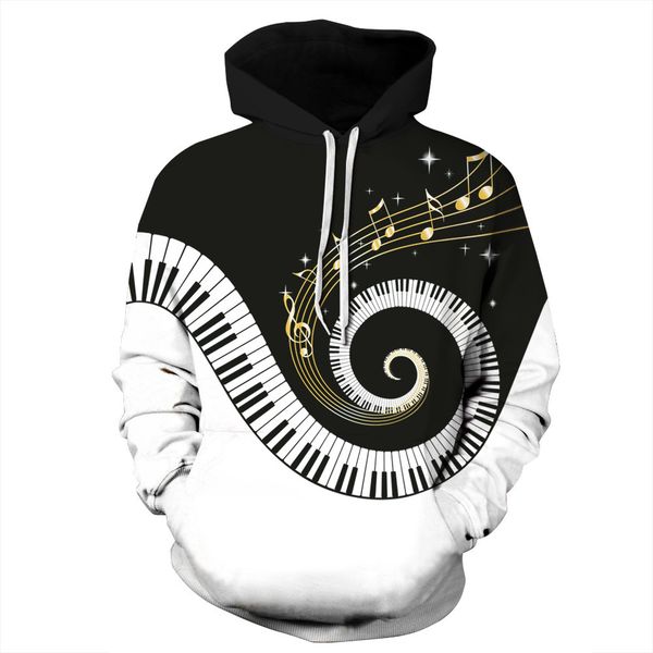 

fashion men/women musical note piano keys 3d funny printed crewneck sweatshirt hoodies fashion casual hoodies h287, Black