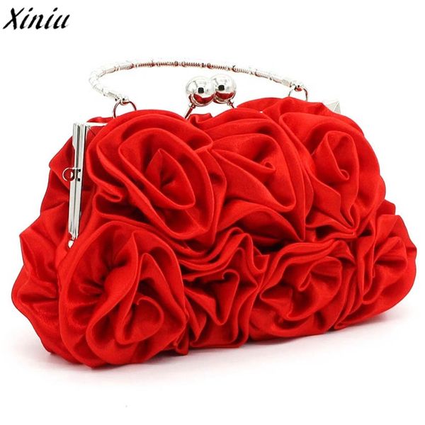 

new arrive 2018 women bag ladies satin rose pure color clutch female handbag evening bags party wedding handbags