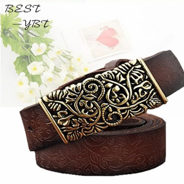 

2016 розничная натуральная кожа ремни для женщин старинные печати cinto металлические пряжки женщин ремни модель 007, Black;brown