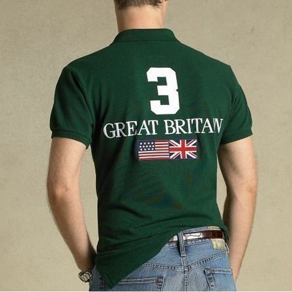 

tees shirts horse men's sleeve turn-down collar short flag big embroidery polo cotton t-shirt 100% nati rhfp, Black