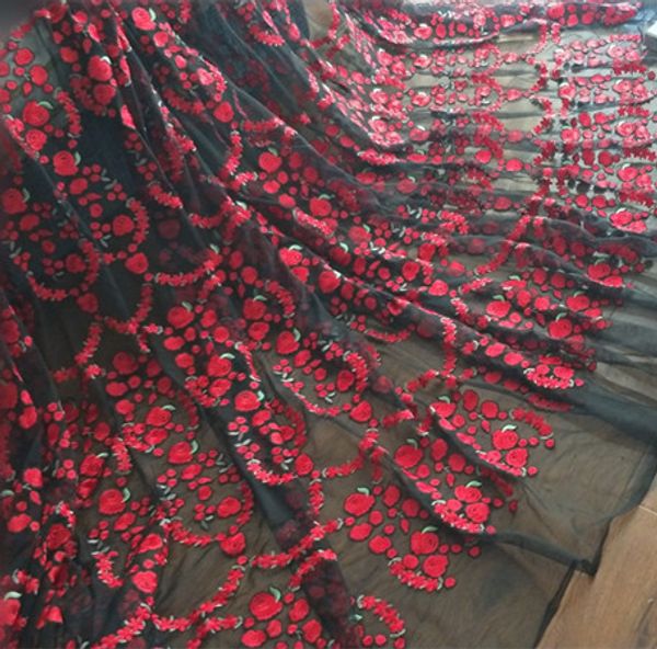 

fabric 120cm 47.24" wide black-red embroidery lace ,party dress, Black;white