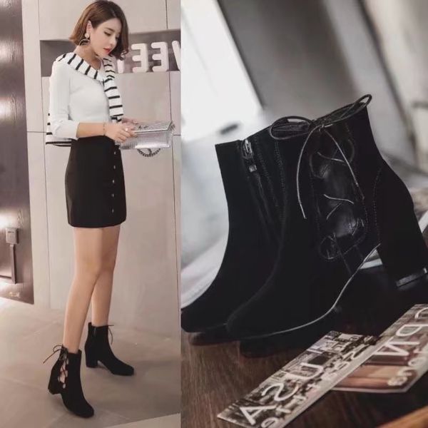 

wholesale 2018 the spring and autumn women joker fashion ankle boots chunky heels outdoor casual shoes bottine single chunky high heel boots, Black