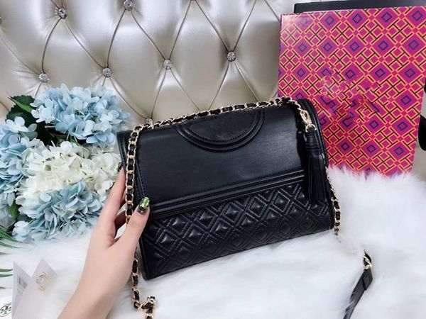 

2018 new lady fashion woman handbag letter t design chain leather crossbody covertible diamond lattice shoulder flap bag 27cm