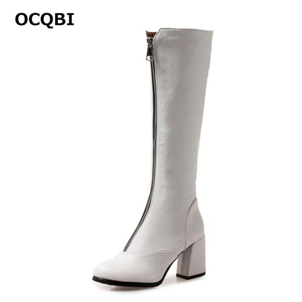 

ocqbi round toe zipper high heels boots elegant fashion red boots high knee rubber party winter women7.5cm, Black