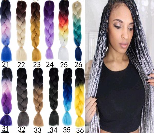 Rainbow Kanekalon Ombre Braiding Hair Synthetic Crochet Braids