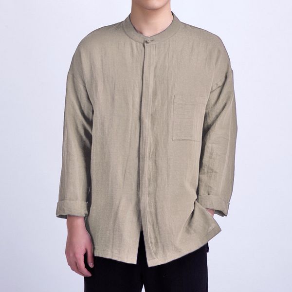 

autumn cotton linen vintage men shirt long sleeve loose shirts elegant chinese style pockets casual solid shirt camisa 2018, White;black