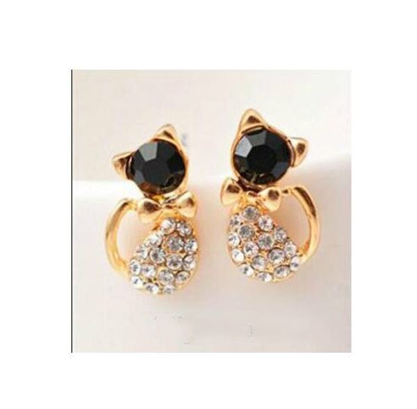 

2017 the latest fashionable small fresh cute cat full diamond bow earrings earrings earrings wholesale., Golden;silver