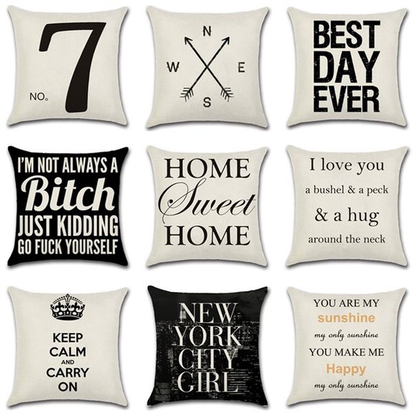 

18*18inch Decorative Throw Pillow Case Covers Linen Cotton Blend Feather Letter Home Car Sofa Cushion 26 Designs 45*45cm TY7-258