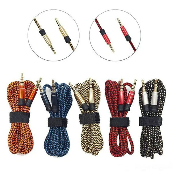 

1.5m 5ft braid aux cable unbroken metal connector 3.5mm male to male car audio extension auxiliary braided cable om-t9