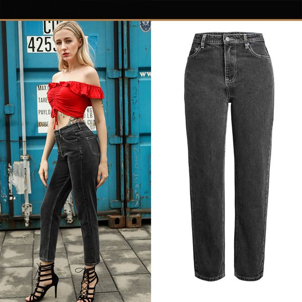 

aphrodite home women`s plus size high waist washed gray true denim pants boyfriend jean casual straight femme for women jeans, Blue