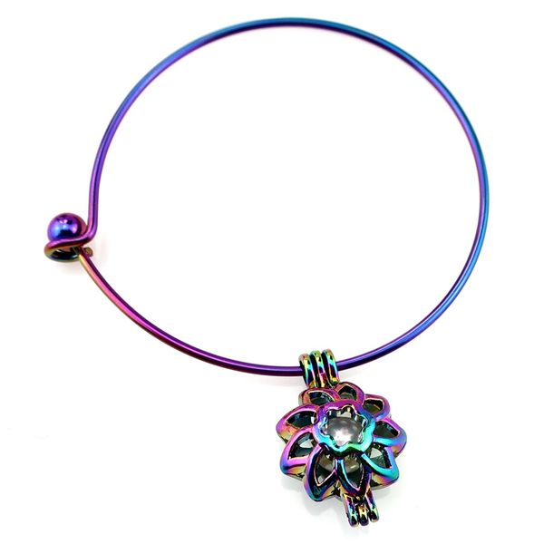 

b-c249 rainbow sunflower beads cage locket wrist cuff bangle girl women expandable wire steel bracelet bangle, Black