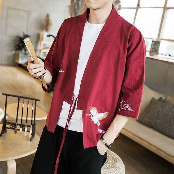 

chinese style kimono cotton cardigan hanfu men's ancient wind robes thin coat, Black;brown