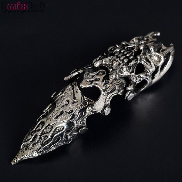 

punk knight skull double finger ring knuckle armour full finger ring gothic punk siery ghost rings unisex, Golden;silver