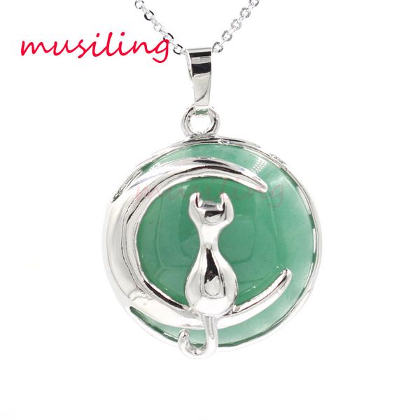

moon and cat pendants pendulum natural stone silver plated charms mascot reiki amulet european fashion jewelry wholesale 10pcs, Black