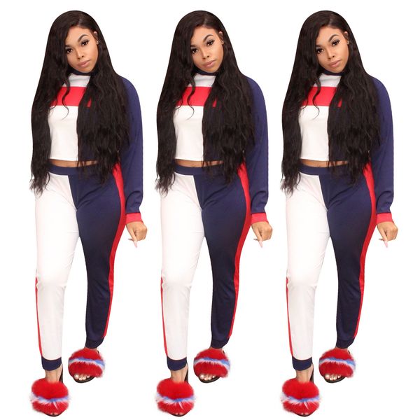 

women autumn clothing sets 2pcs pants suits colors patchwork new outfits, Gray