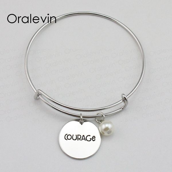 

courage inspirational hand stamped engraved charm custom pendant wire expandable bracelet bangle jewelry,10pcs/lot, #ln1876b, Black