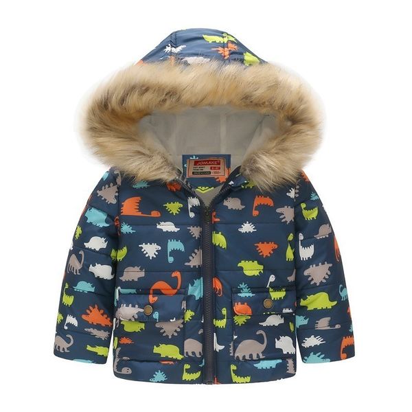 

2018 winter keep warm outwear simier overcoat for kids overcoat jacket for boy dinosaur cartoon children's cotton padded coat, Blue;gray