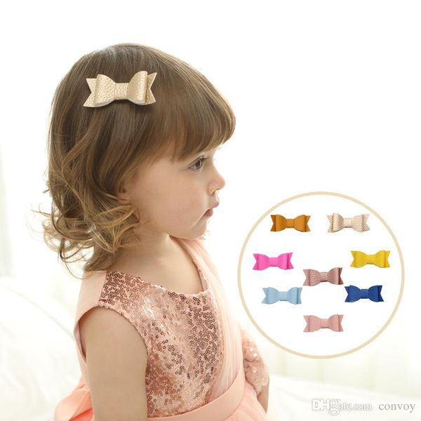 Girls Hairpins Leather Hair Bow Barrettes Kids Paillette Hair