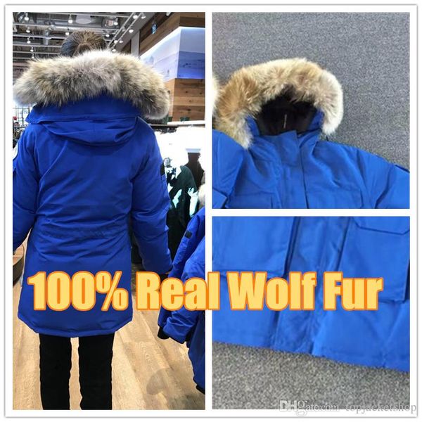 

canada new arrival sale men's expedition down parkas hoodie with real wolf fur down coat/parka winter down jacket, Black
