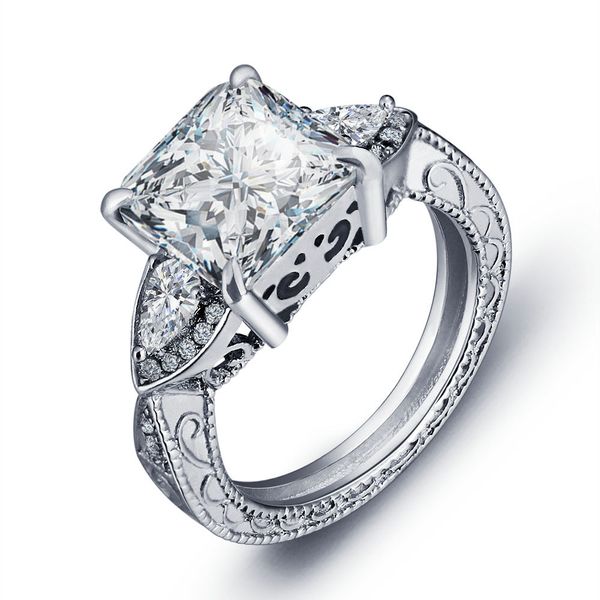 

vintage women engagement ring jewelry cushion cut 11mm 5ct 5a zircon stone birthstone cz 925 sterling silver wedding band ring, Slivery;golden