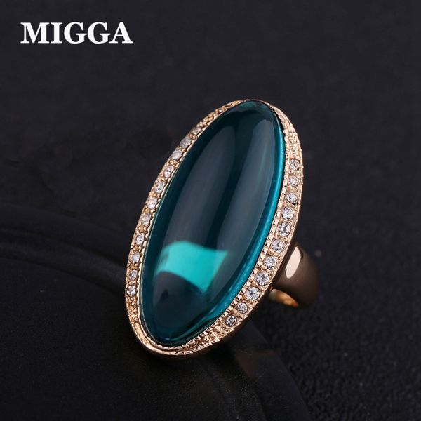 

migga elegant green semi precious stone ring for women ladies rose gold color party gift accessories, Golden;silver