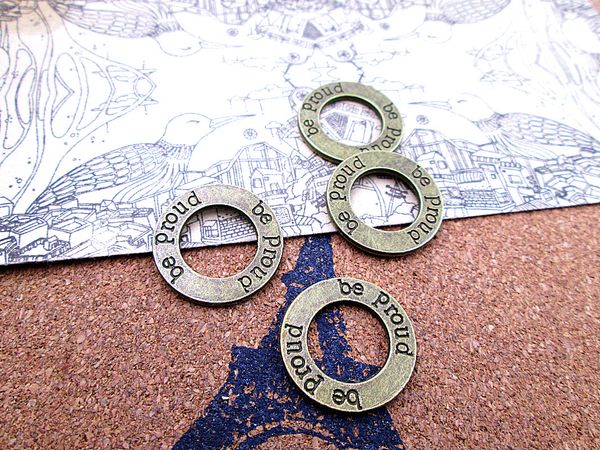 

45pcs--21mm antique bronze be pround circle charm pendants, Bronze;silver
