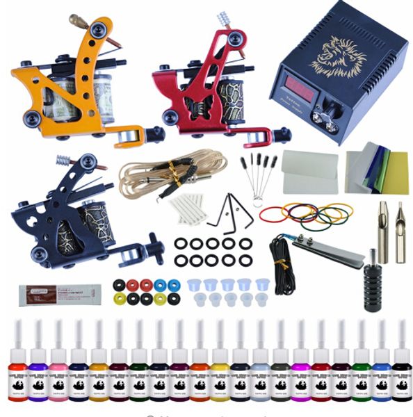 

complete tattoo kit 2 tattoo machines gun black ink set power supply grips body art tools set permanent makeup tattoo set
