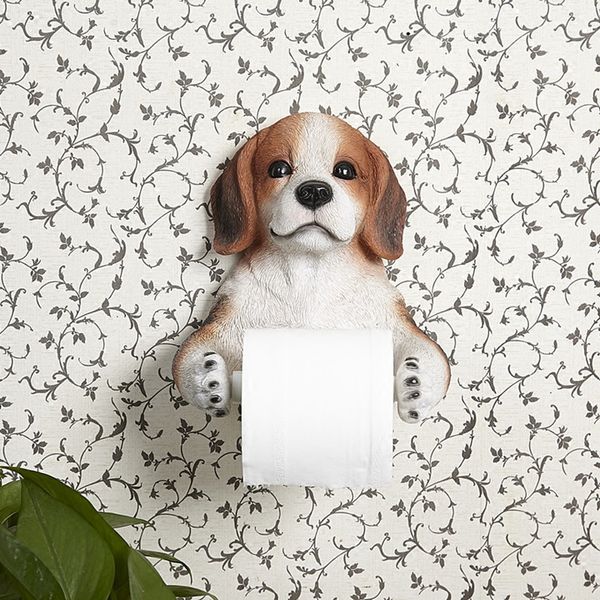

l size 3d paper towel rack toilet roll paper holder toilet box shelves bathroom wall hanging resin dog towel frame
