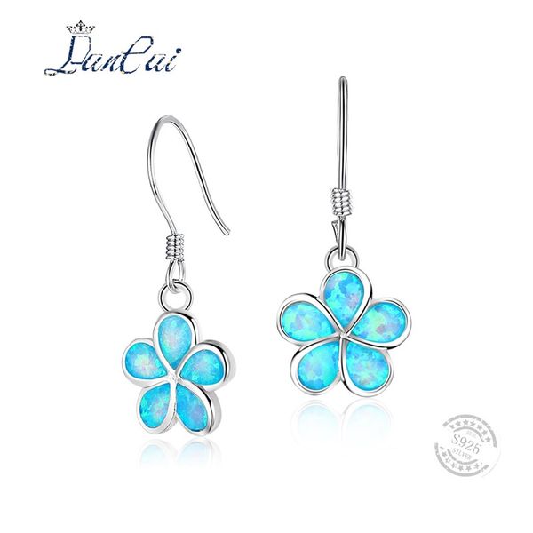 

lancai cute 925 sterling silver blue fire opal earrings classic flower shape drop earrings for women fine jewelry selling, Golden;silver