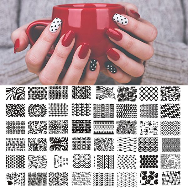 

langoa 12.5x6.5cm new 50 designs white flower/animal diy polish stamping nail stamp templates nail art plates nails tools