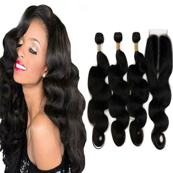 Peruvian Virgin Hair Body Wave 3 Bundles With A Middle Part 4 4