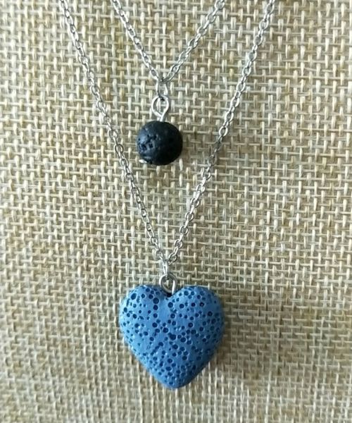 

heart love lava stone multilayer necklace essential oil diffuser volcanic rock pendant necklace women jewelry, Silver