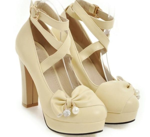 

send 2018 spring and autumn fashion bowknot coarse heel high heeled women's shoes, Black