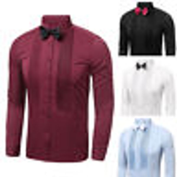 

thefound мода мужчины повседневная рубашка slim fit стильный формальный смокинг рубашки с длинным рукавом мужская топы, White;black