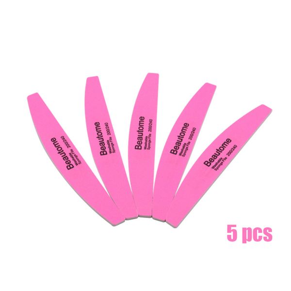 

beautome 5 pcs pink half moon shape manicure washable nail files 200/240 2 side sandpaper buffer block nail art tools