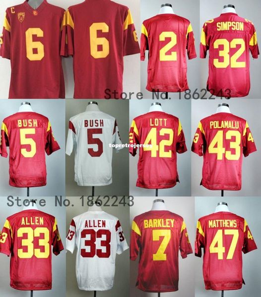 

usc trojans college football jerseys 43 troy polamalu 6 cody kessler 2 robert woods 32 oj simpson 7 matt barkley 33 marcus jersey, Black;red